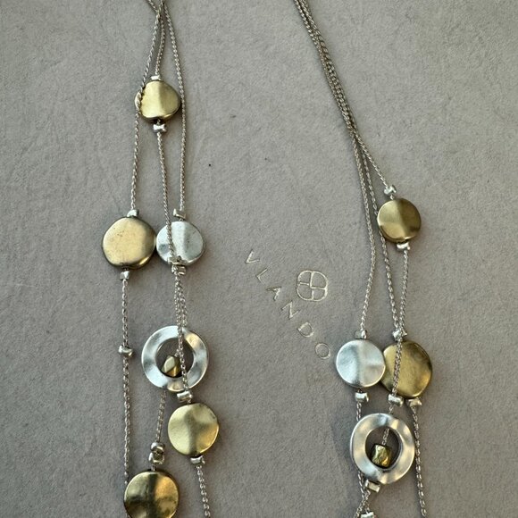 3 layer necklace with gold & silver disks- costume jewelry - Picture 4 of 4